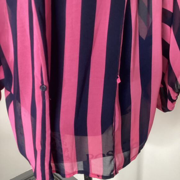 Vintage Sans Souci Sheer Stripe Blouse Button Front Batwing Dolman Sleeves Small - Picture 5 of 13